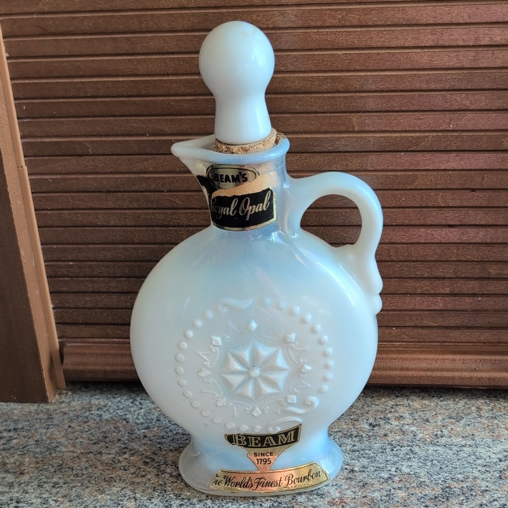 Vintage Jim Beam Decanter 1957 Opal Glass Mid century modern barware